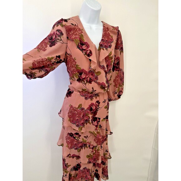 Betsey Johnson Women’s Rose Print Ruffle Cap Sleeve Wrap Midi Dress size8 - Picture 6 of 16